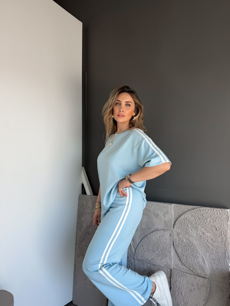 Mavi Beyaz Biyeli Modal Basic Takım