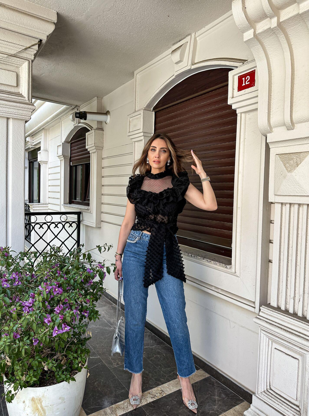 Mavi Cepleri Taşlı Jean