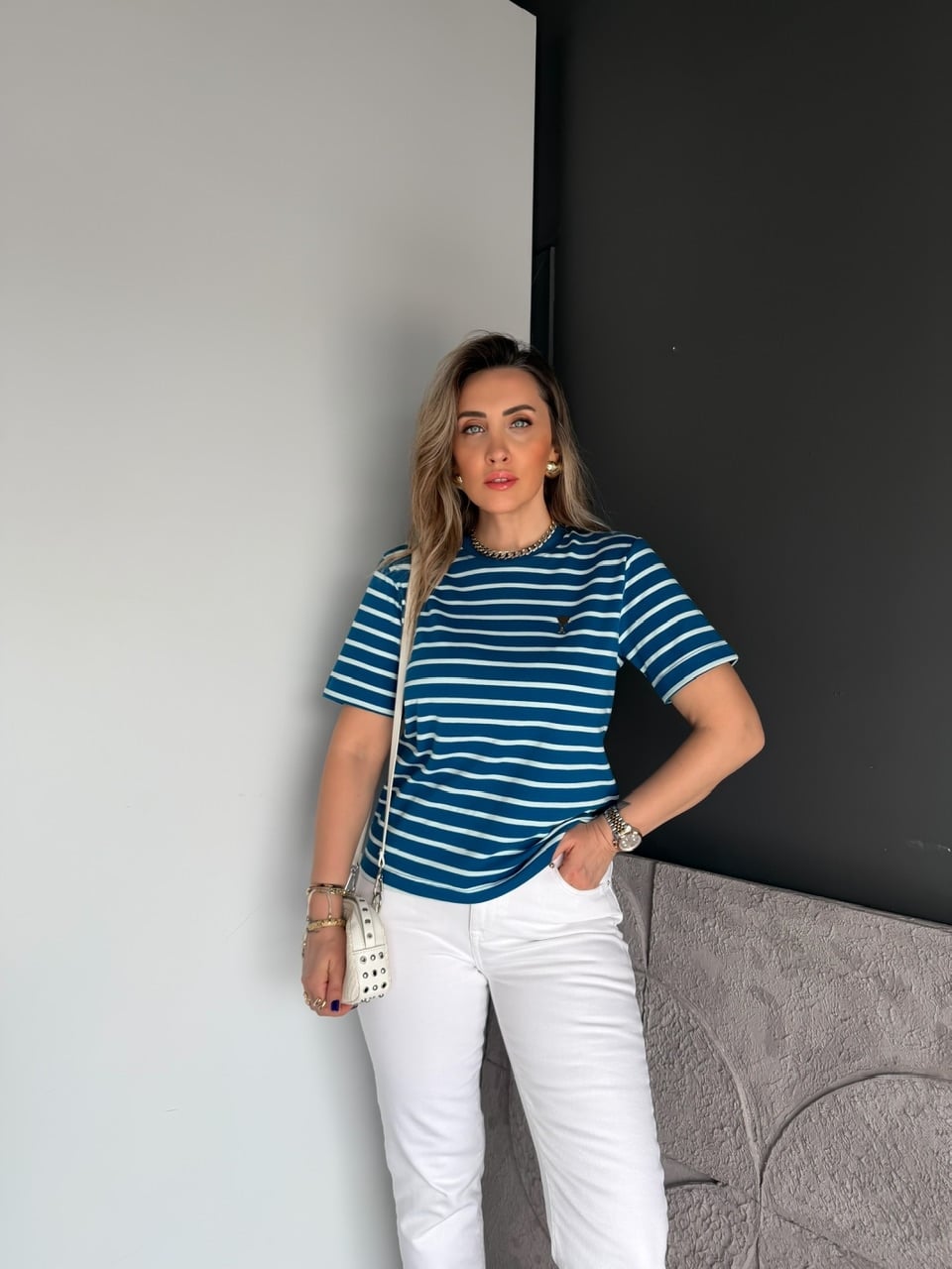 Mavi Çizgili Cotton Ami Tshirt