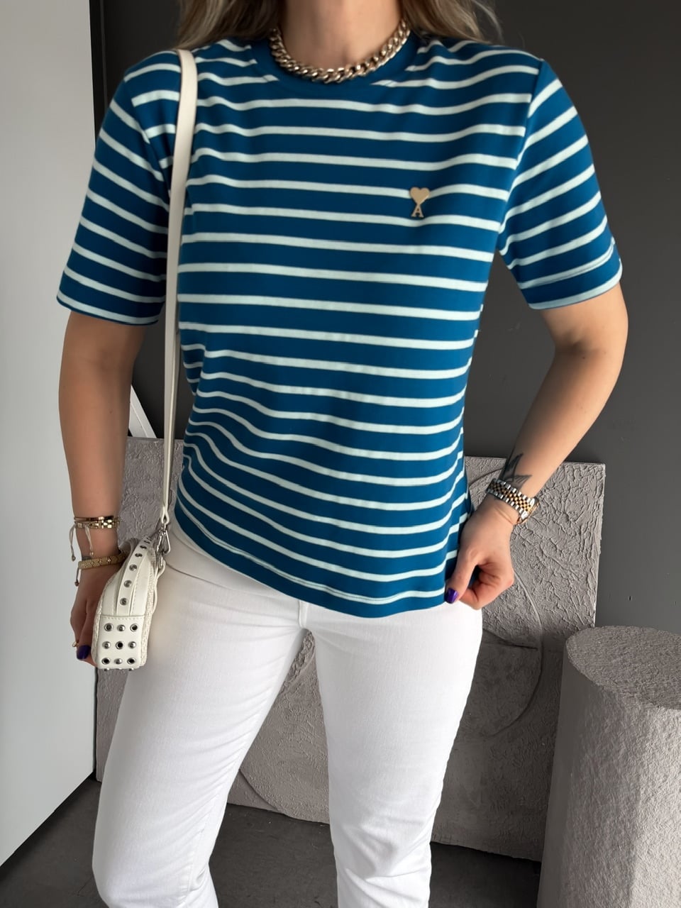 Mavi Çizgili Cotton Ami Tshirt