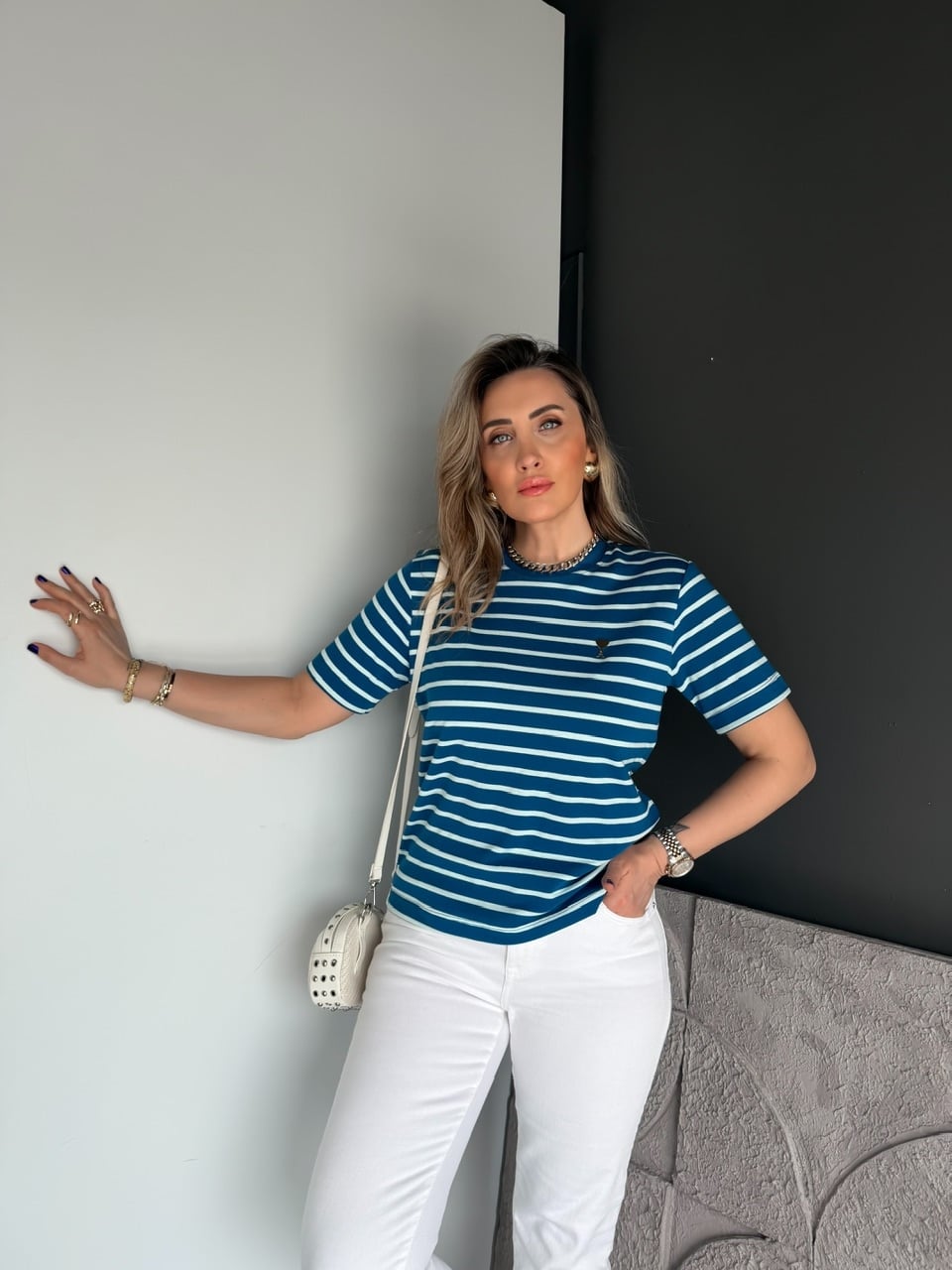 Mavi Çizgili Cotton Ami Tshirt