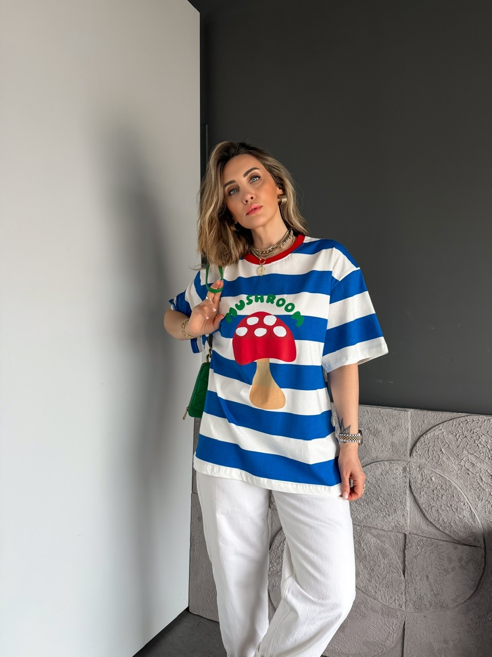 Mavi Çizgili Mushroom Tshirt