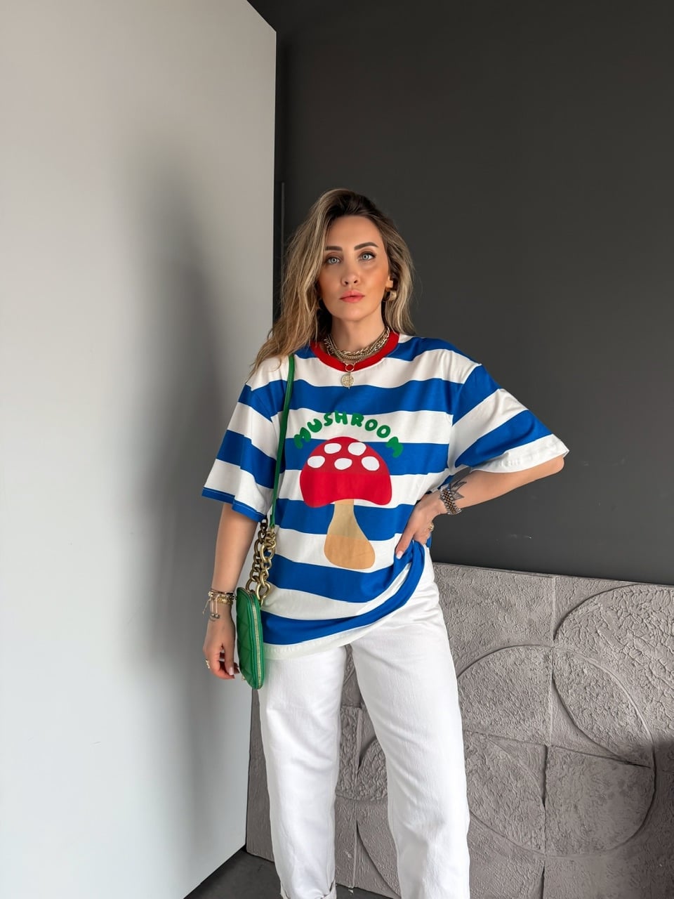 Mavi Çizgili Mushroom Tshirt