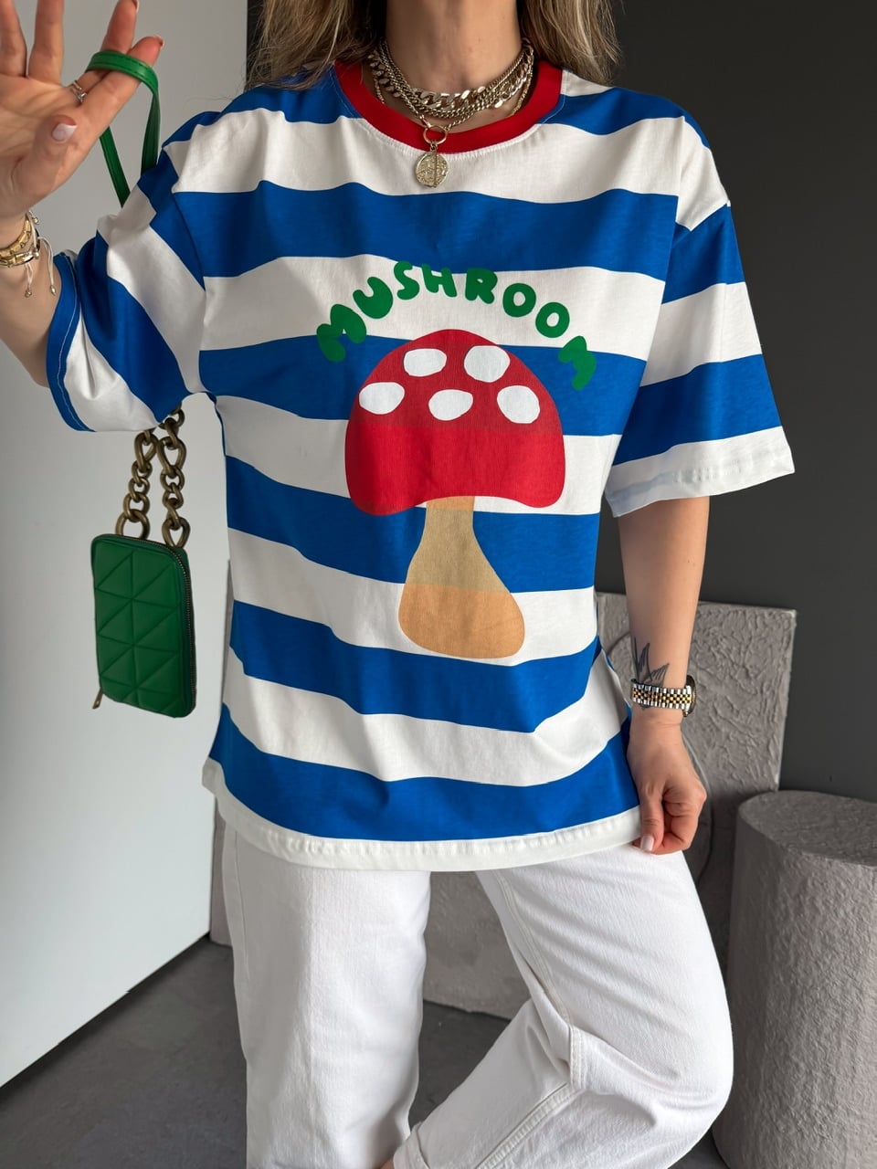 Mavi Çizgili Mushroom Tshirt