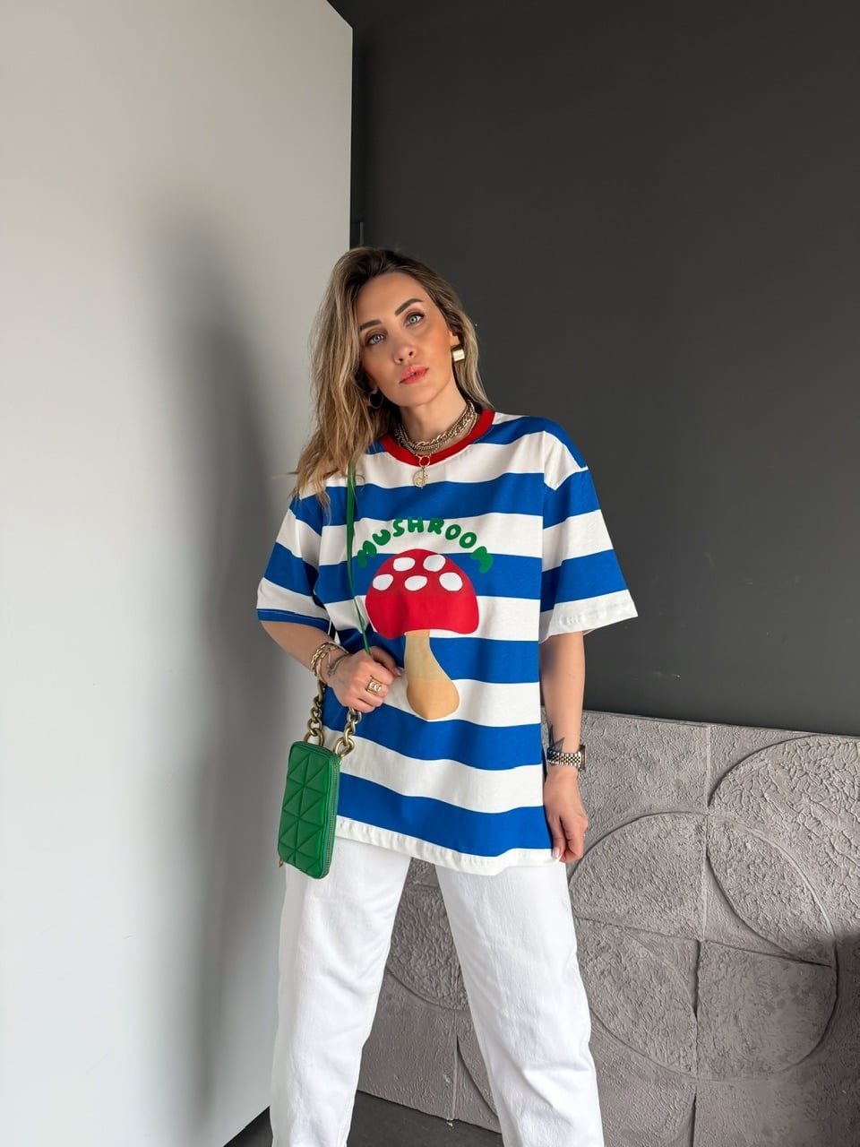 Mavi Çizgili Mushroom Tshirt