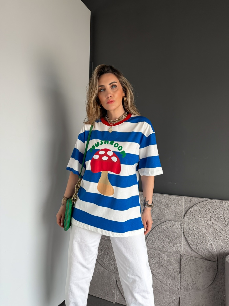 Mavi Çizgili Mushroom Tshirt