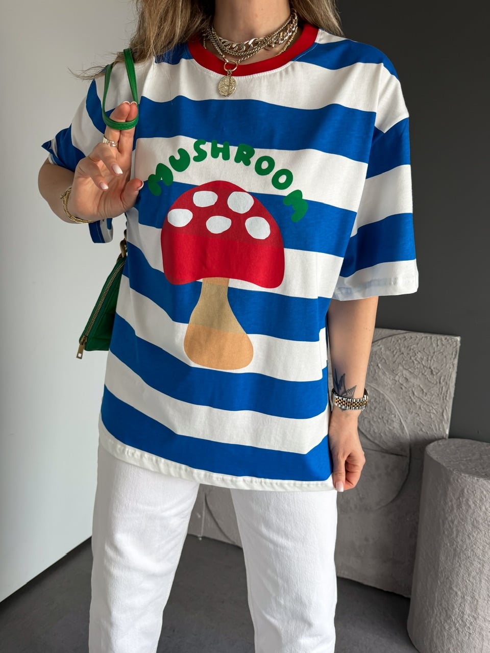 Mavi Çizgili Mushroom Tshirt