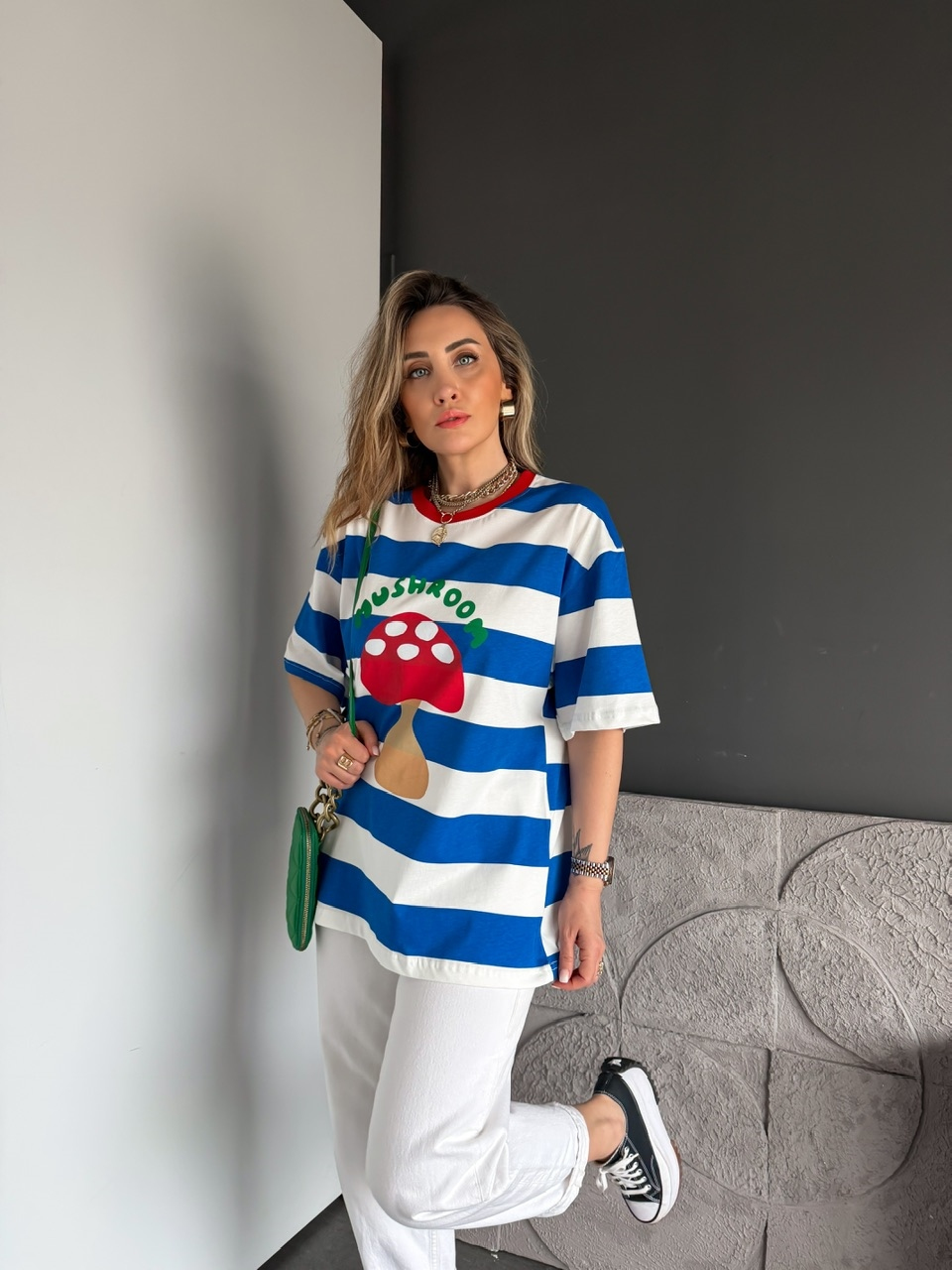 Mavi Çizgili Mushroom Tshirt