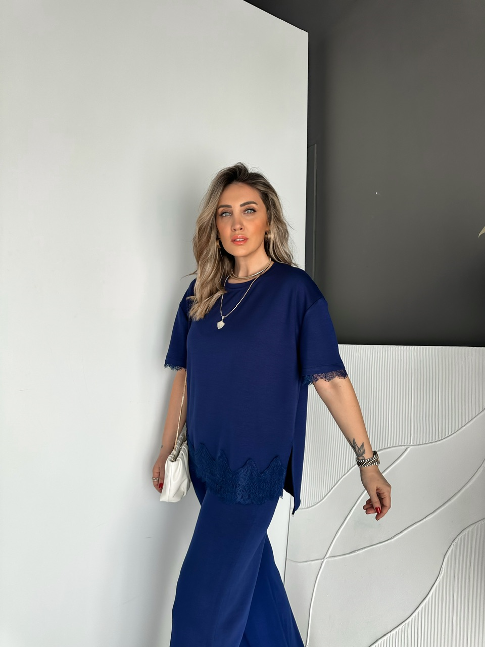 Mavi Dantelli Tasarım Modal Takım