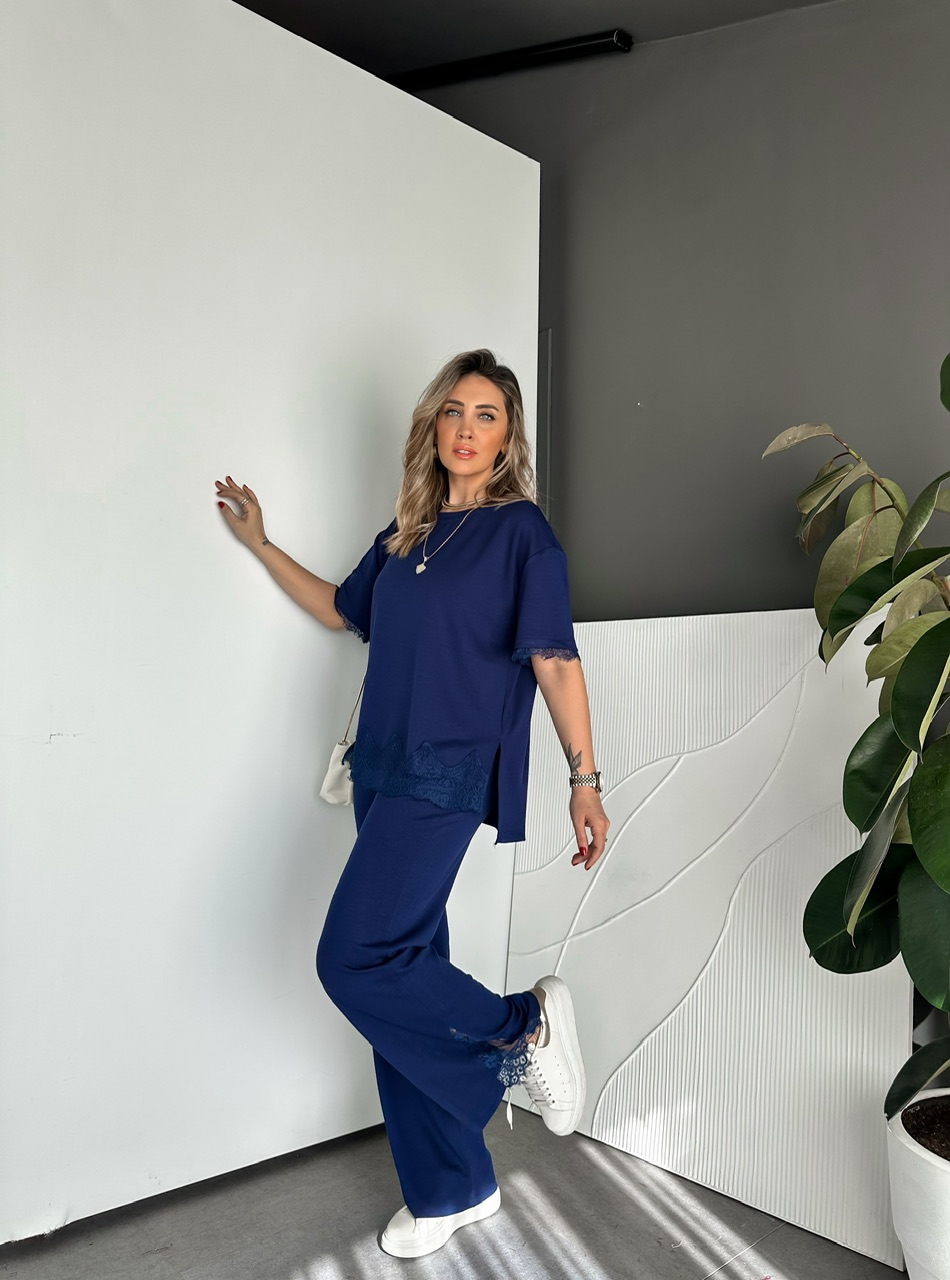 Mavi Dantelli Tasarım Modal Takım