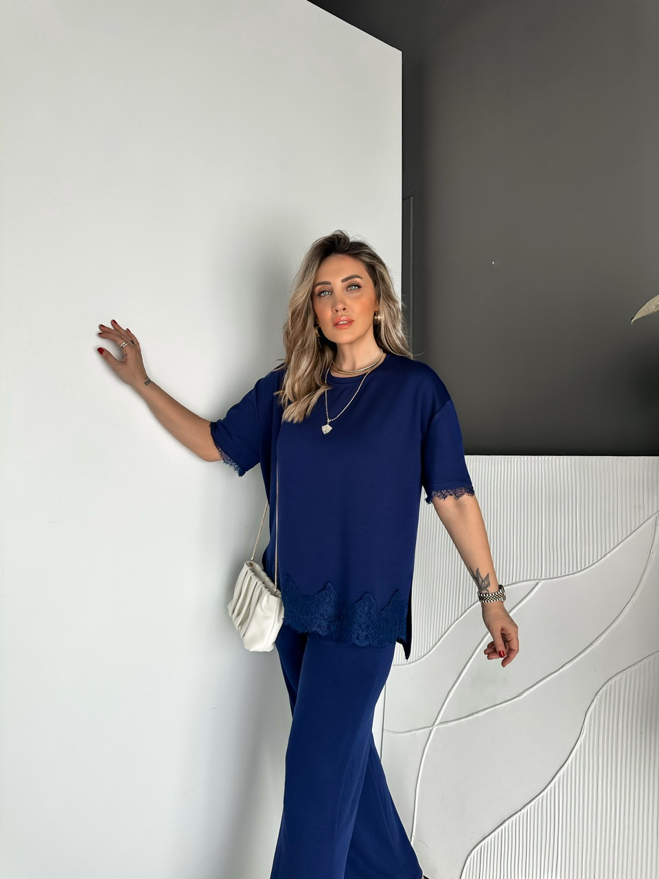 Mavi Dantelli Tasarım Modal Takım