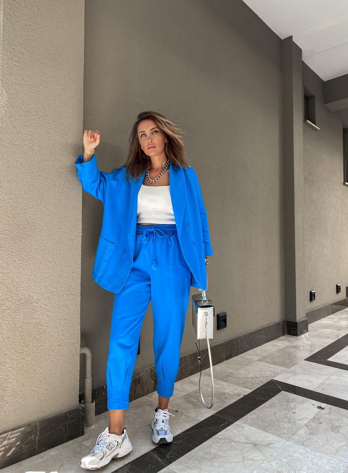 Mavi Dört Düğmeli Gabardin Ceket
