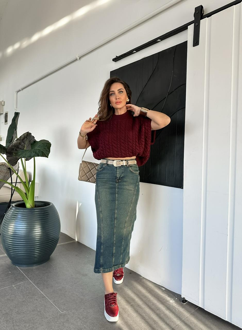 Mavi Eskitme Likralı Çan Etek