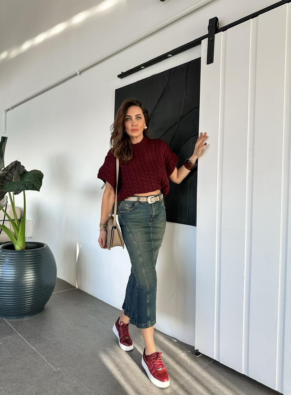 Mavi Eskitme Likralı Çan Etek