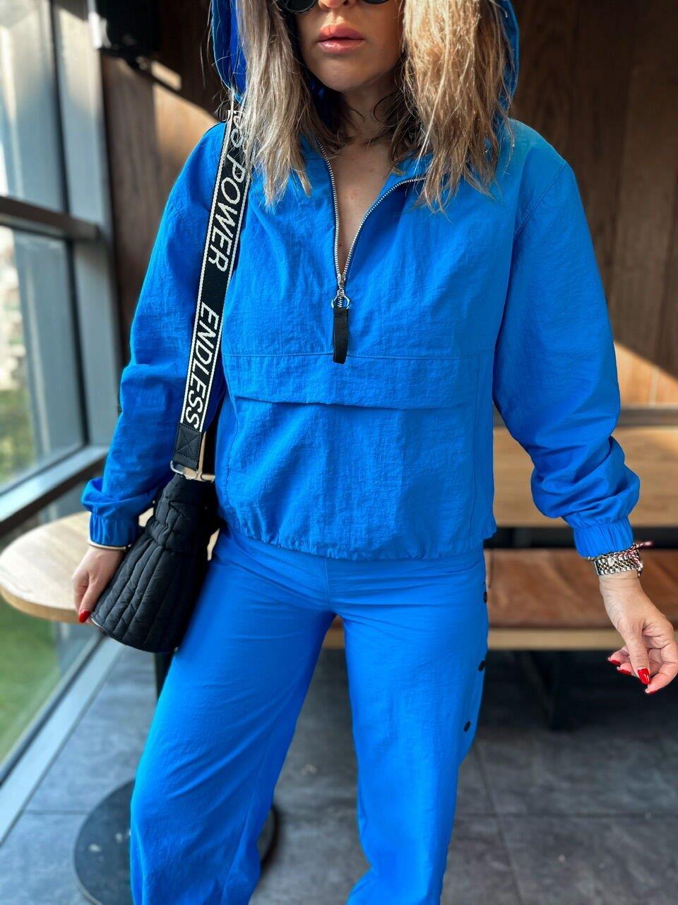 Mavi Fermuarlı Paraşüt Sweatshirt