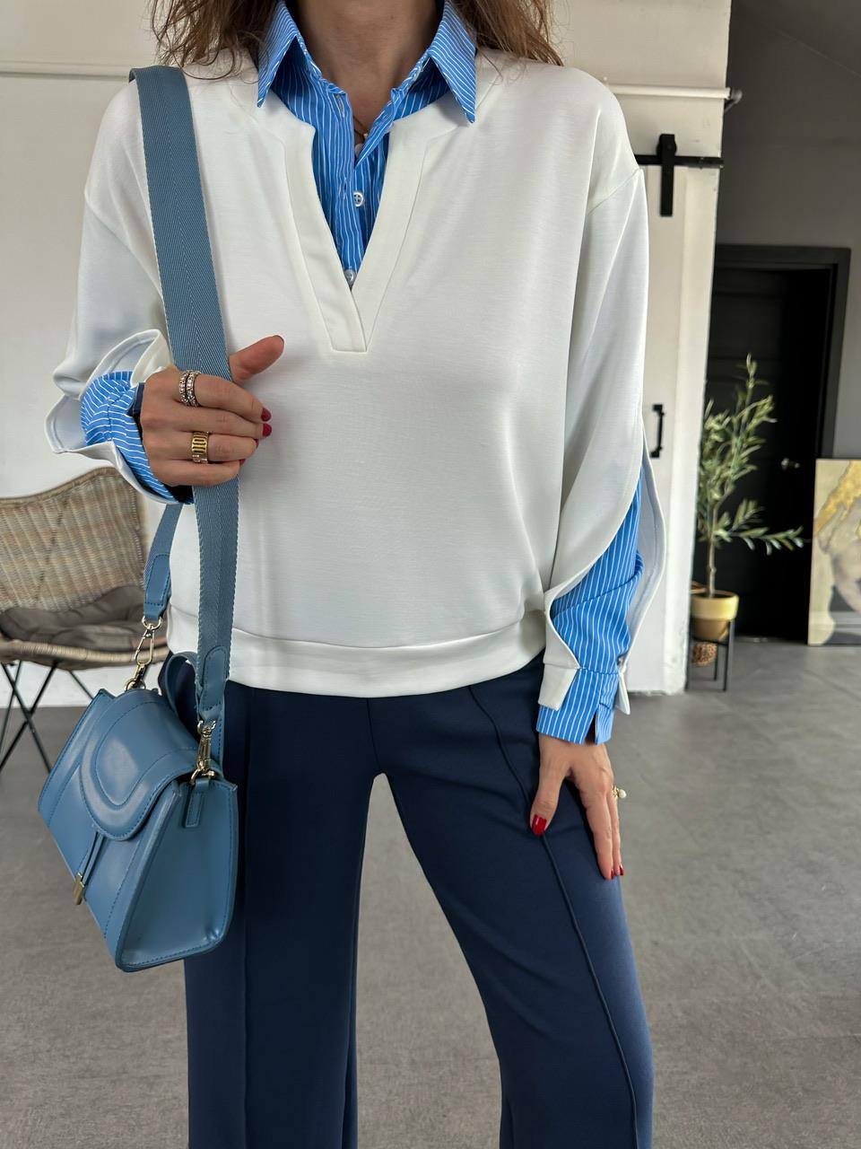 Mavi Gömlekli Tasarım Sweatshirt