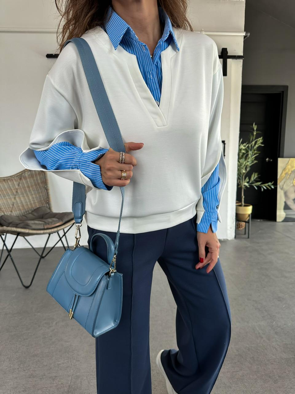 Mavi Gömlekli Tasarım Sweatshirt