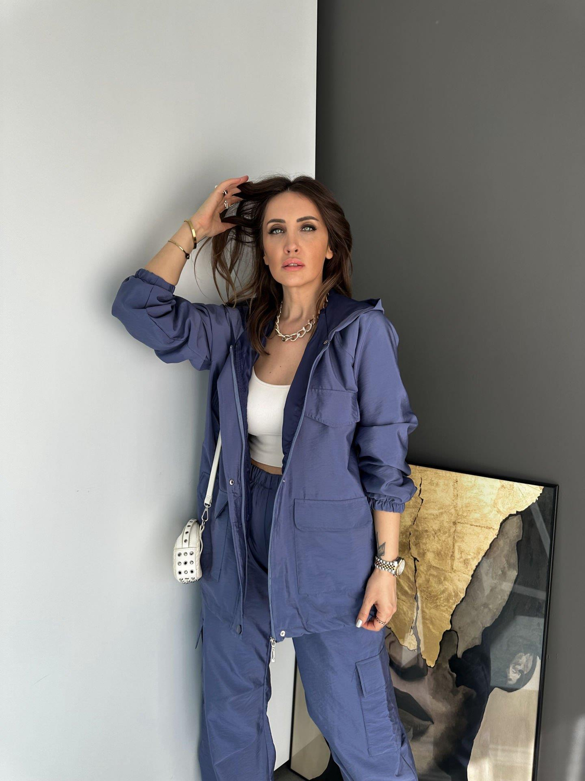 Mavi Kapşonlu Safari Paraşüt Takım