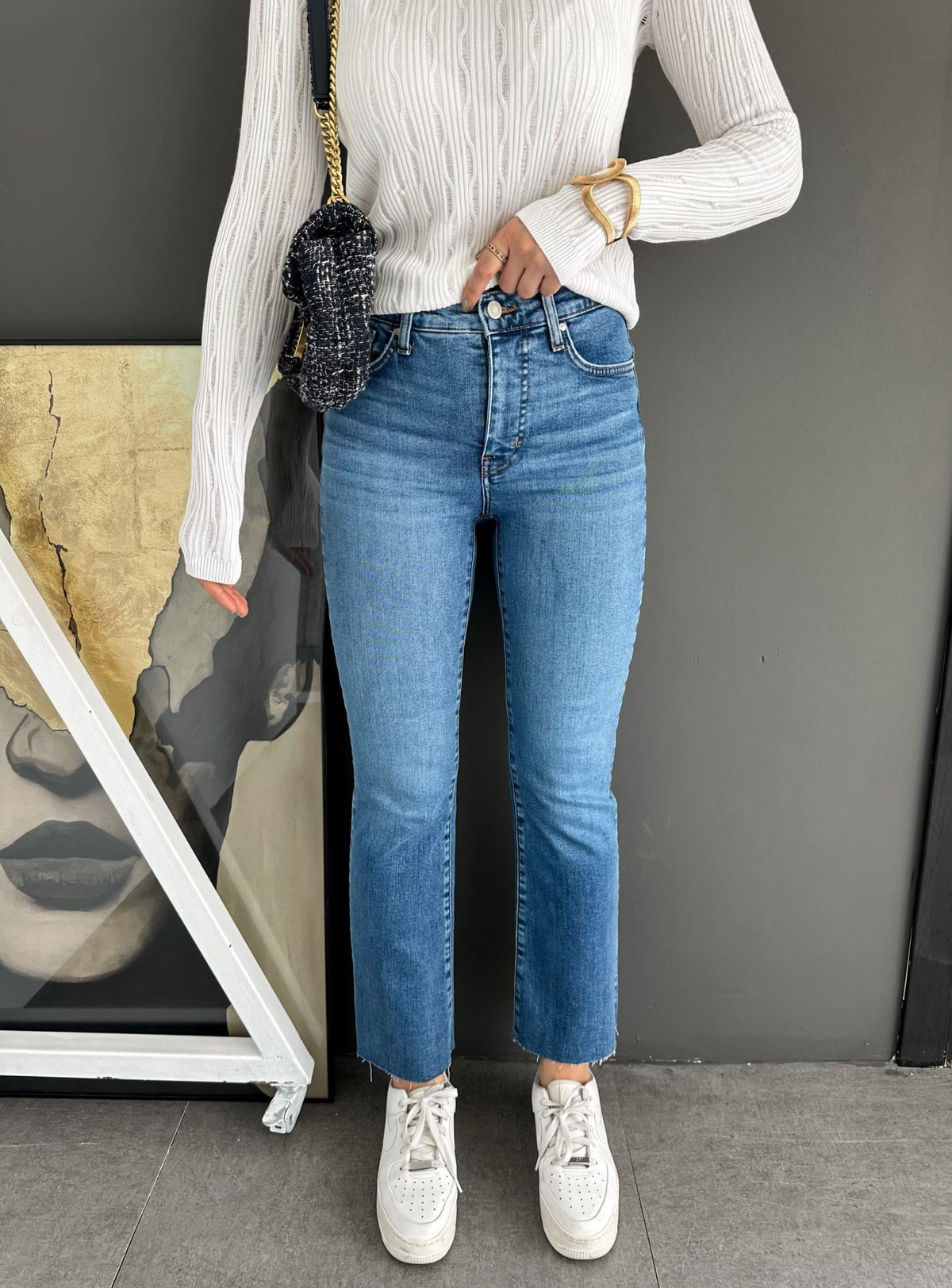 Mavi Kesik Paçalı Likralı Jean