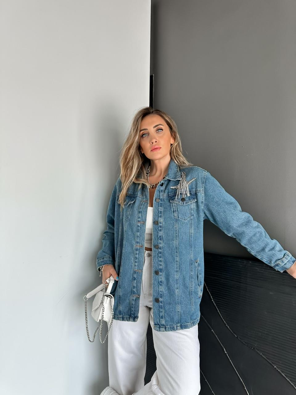 Mavi Kuş Aksesuarlı Marka Model Kot Ceket