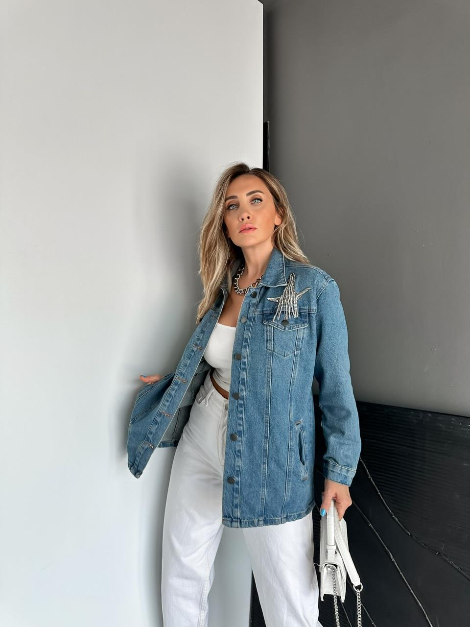 Mavi Kuş Aksesuarlı Marka Model Kot Ceket