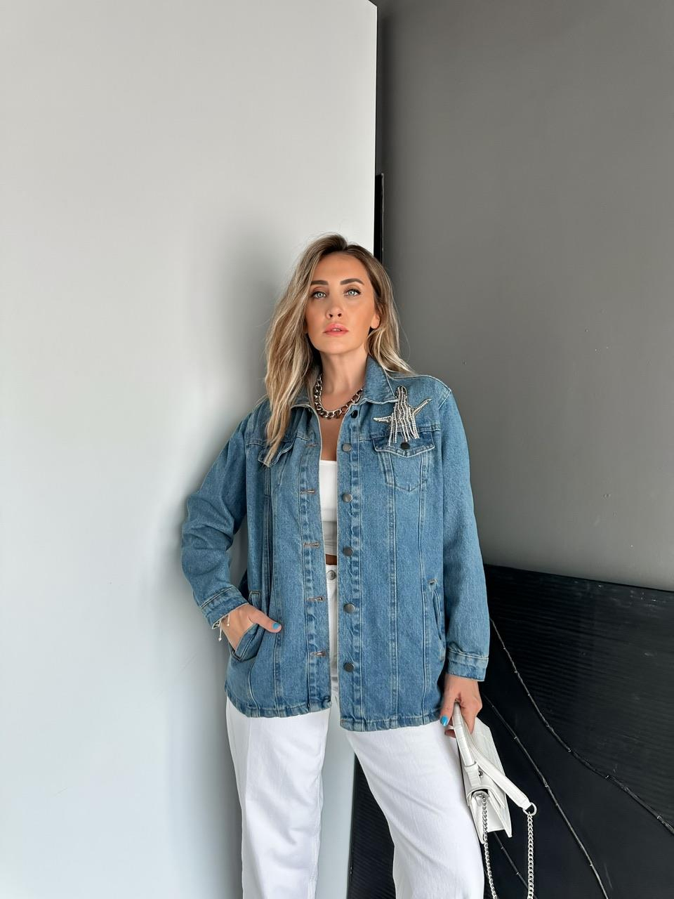 Mavi Kuş Aksesuarlı Marka Model Kot Ceket