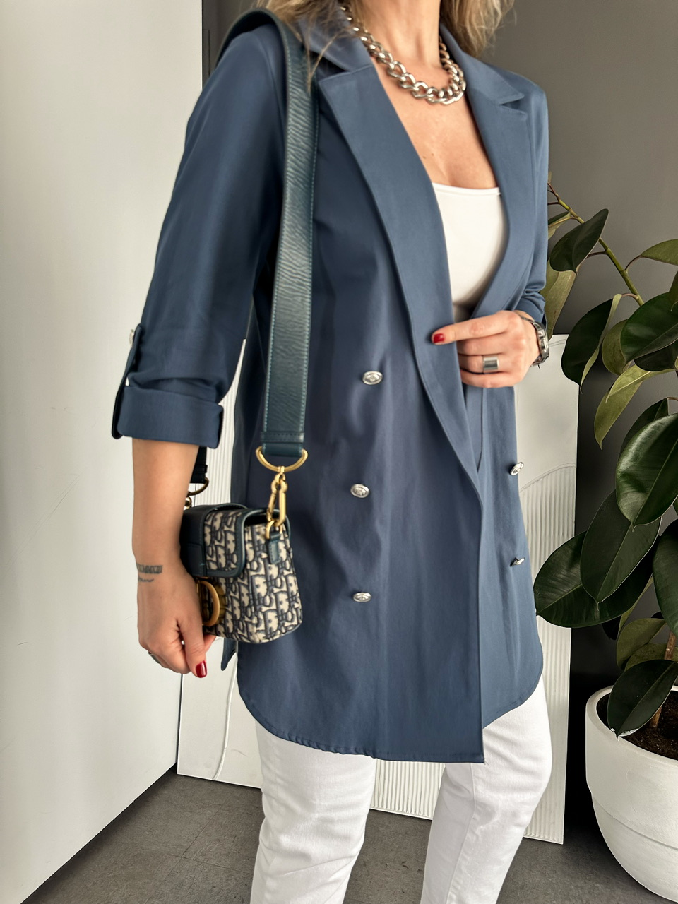 Mavi Manşetli Cotton Blazer Ceket
