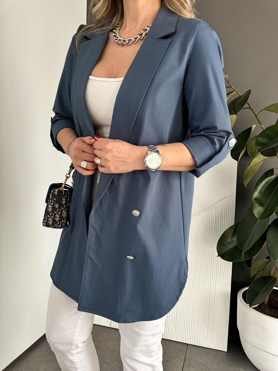 Mavi Manşetli Cotton Blazer Ceket