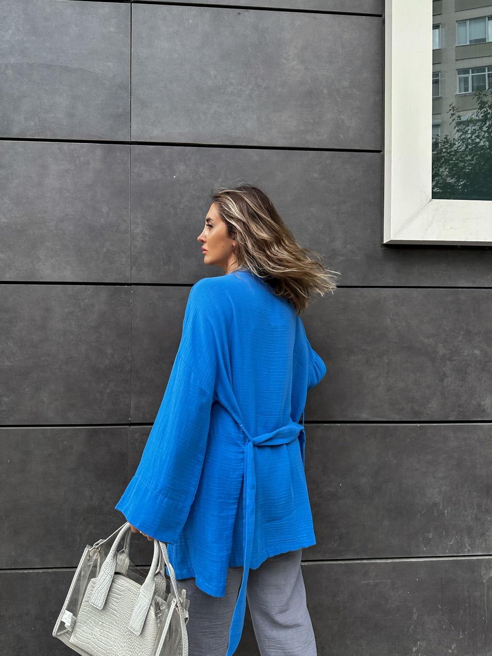Mavi Müslin Ceket Kimono