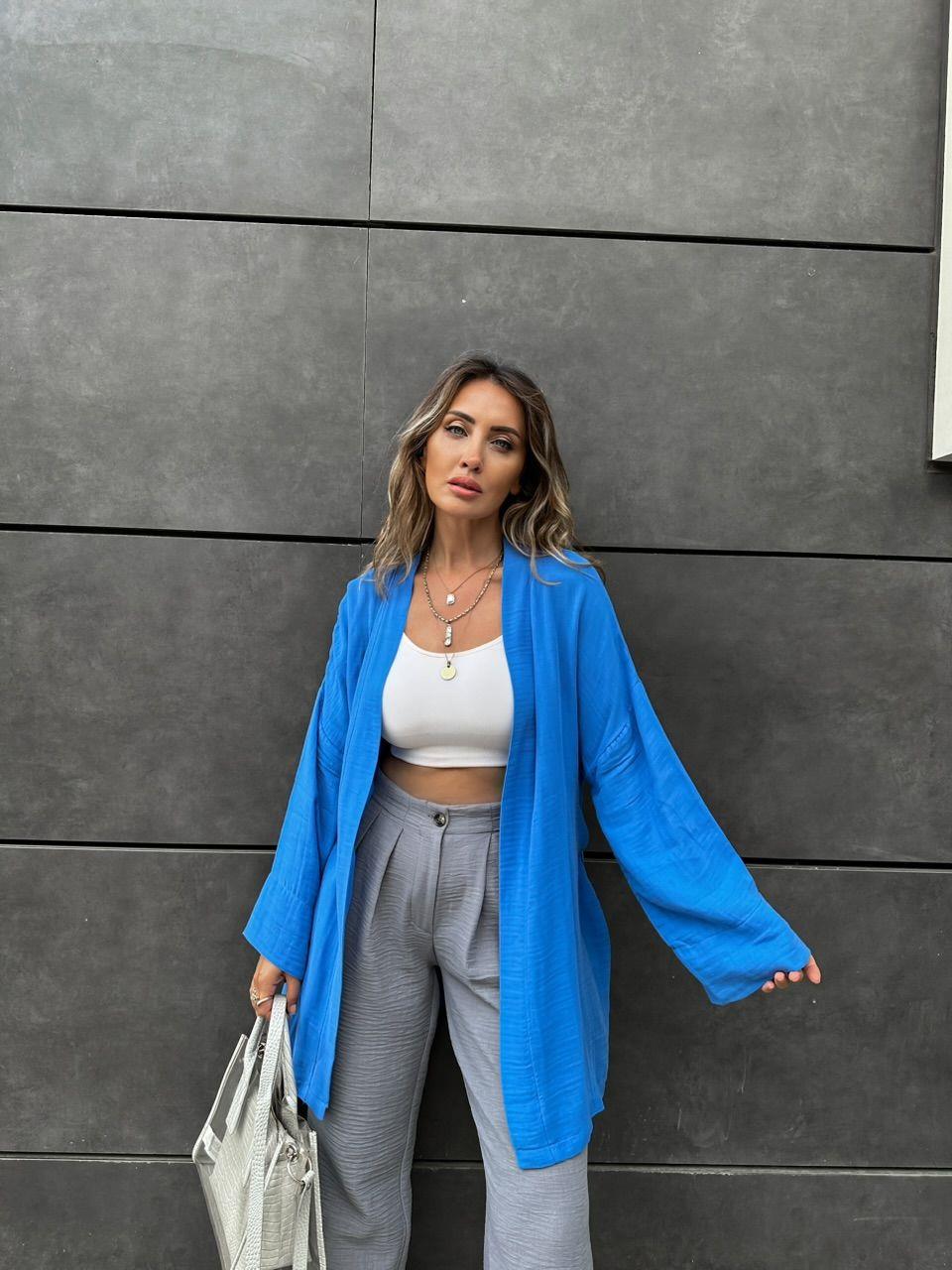 Mavi Müslin Ceket Kimono