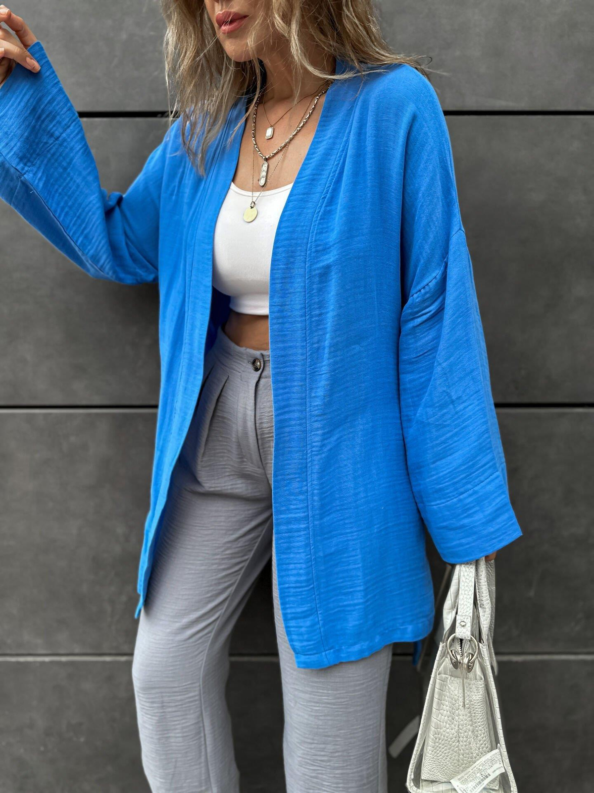 Mavi Müslin Ceket Kimono