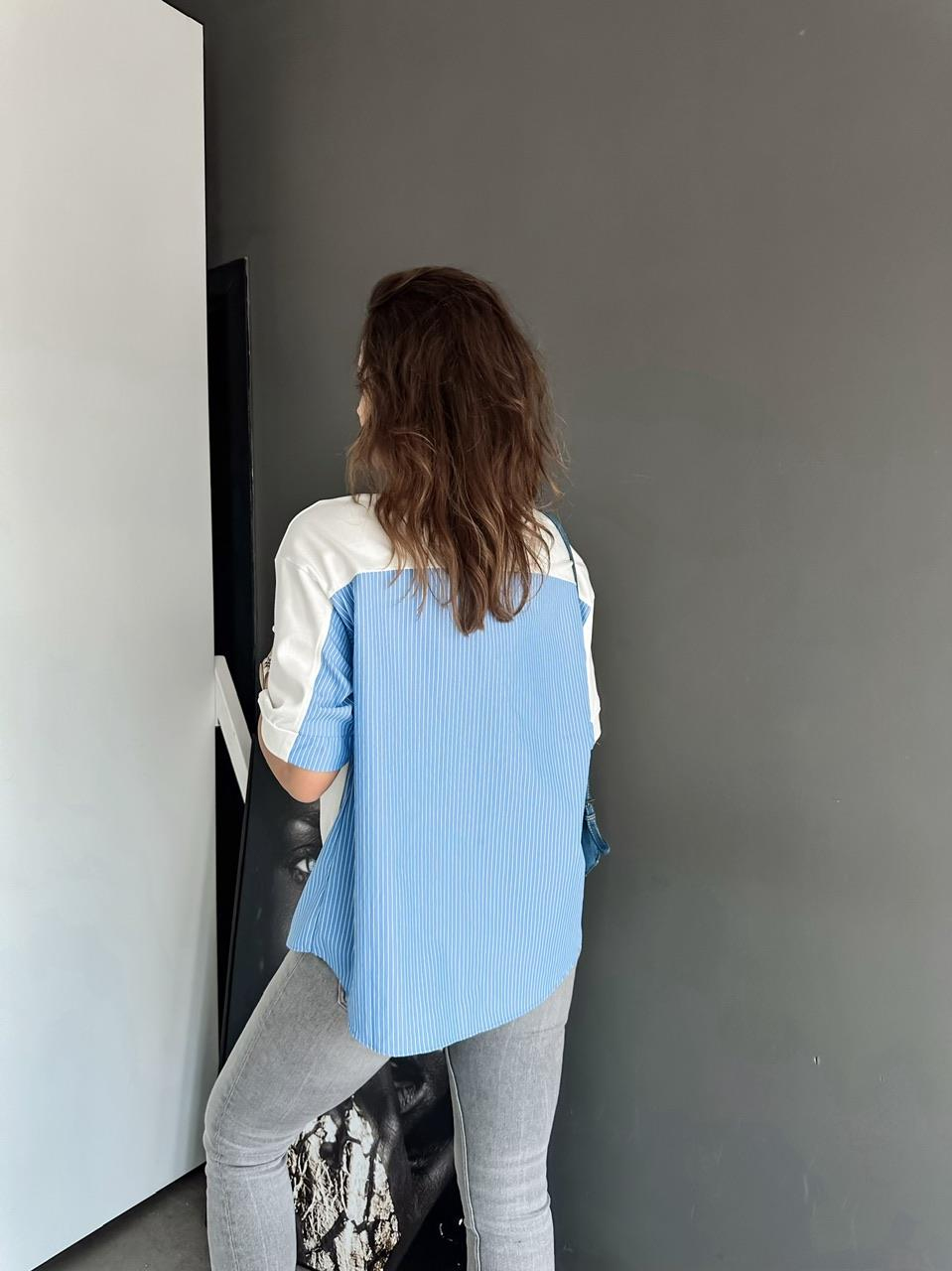 Mavi Parçalı İncili Sweatshirt