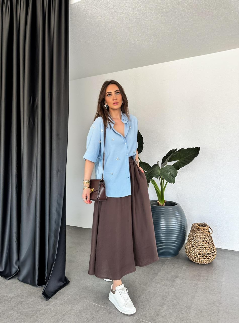 Mavi Serpme Taşlı Model Gömlek