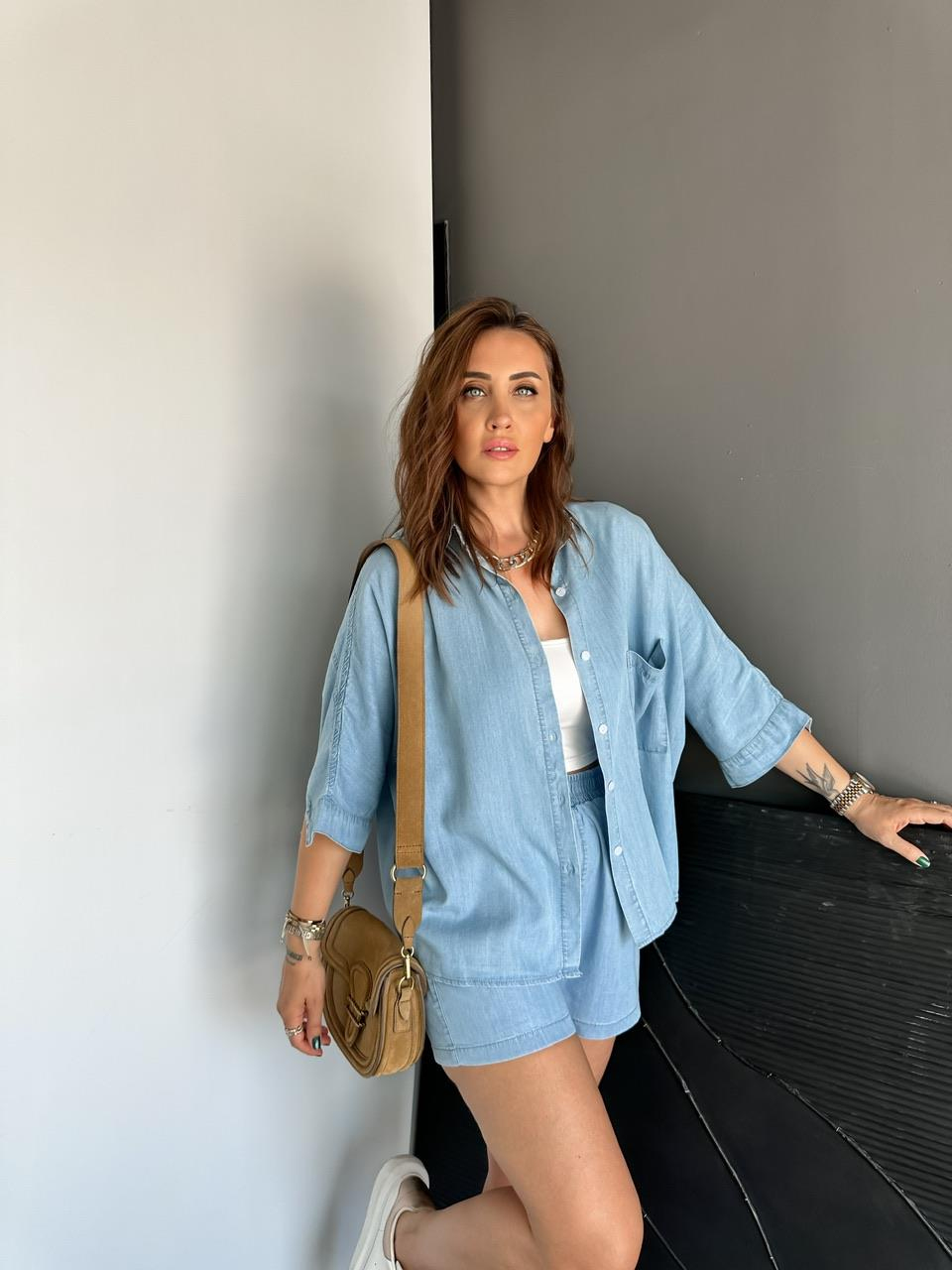 Mavi Şortlu Kot Soft Takım