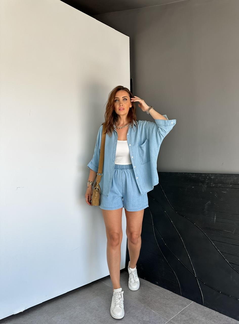 Mavi Şortlu Kot Soft Takım