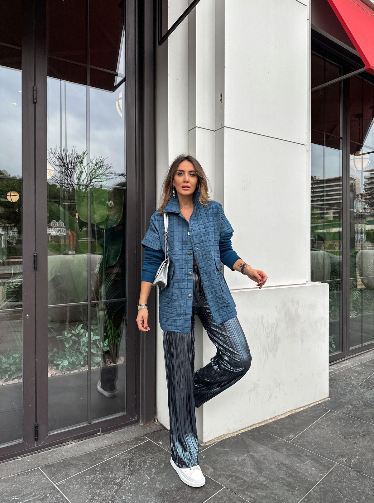 Mavi Sweat Detaylı Çıtçıtlı Ceket