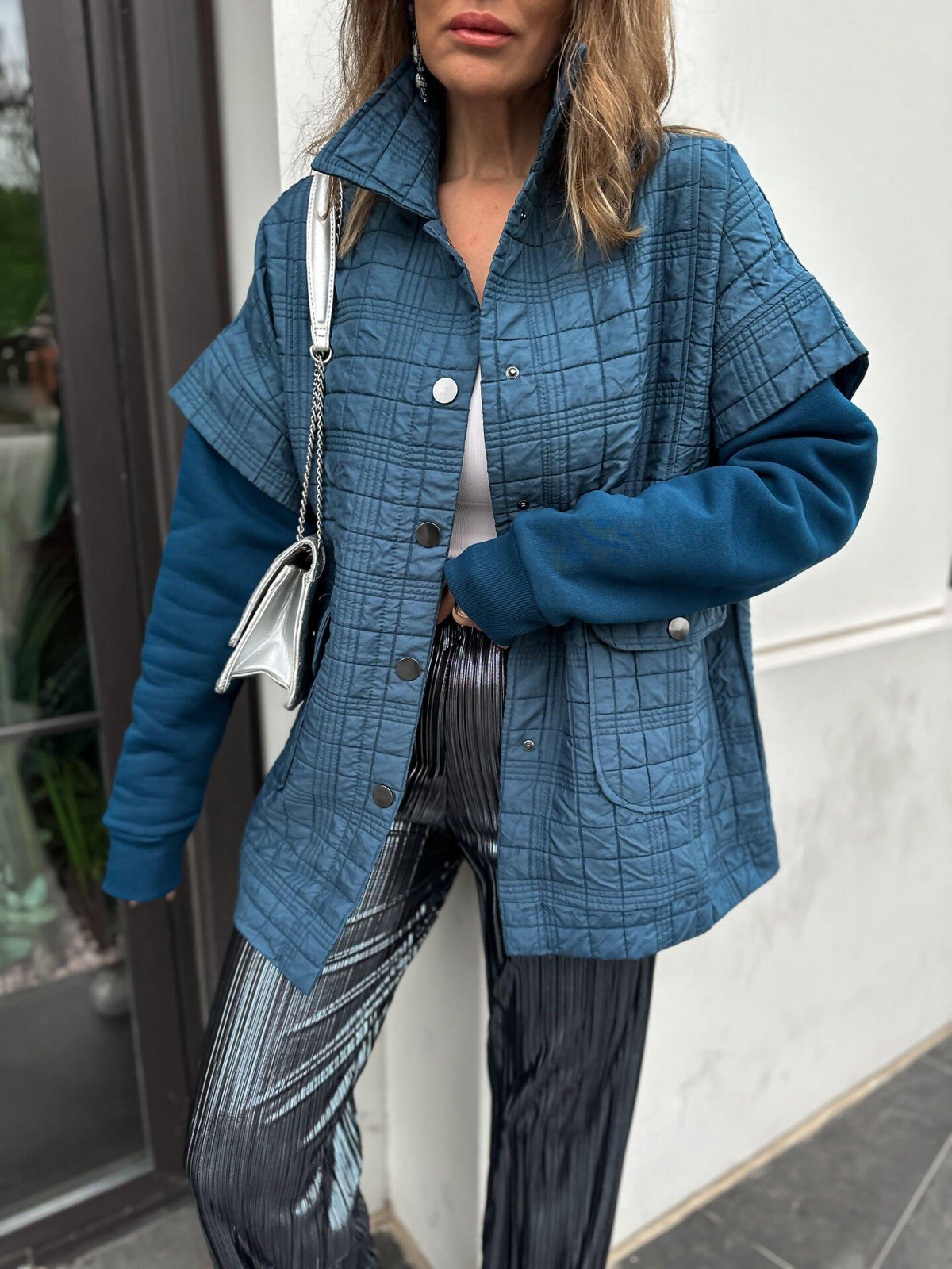Mavi Sweat Detaylı Çıtçıtlı Ceket
