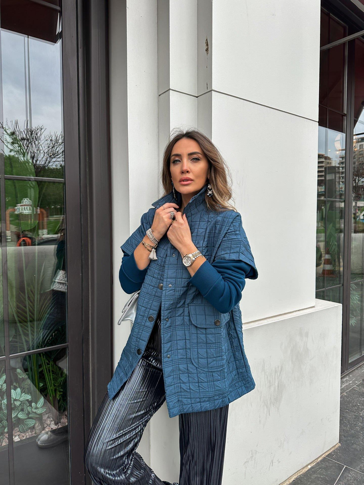 Mavi Sweat Detaylı Çıtçıtlı Ceket
