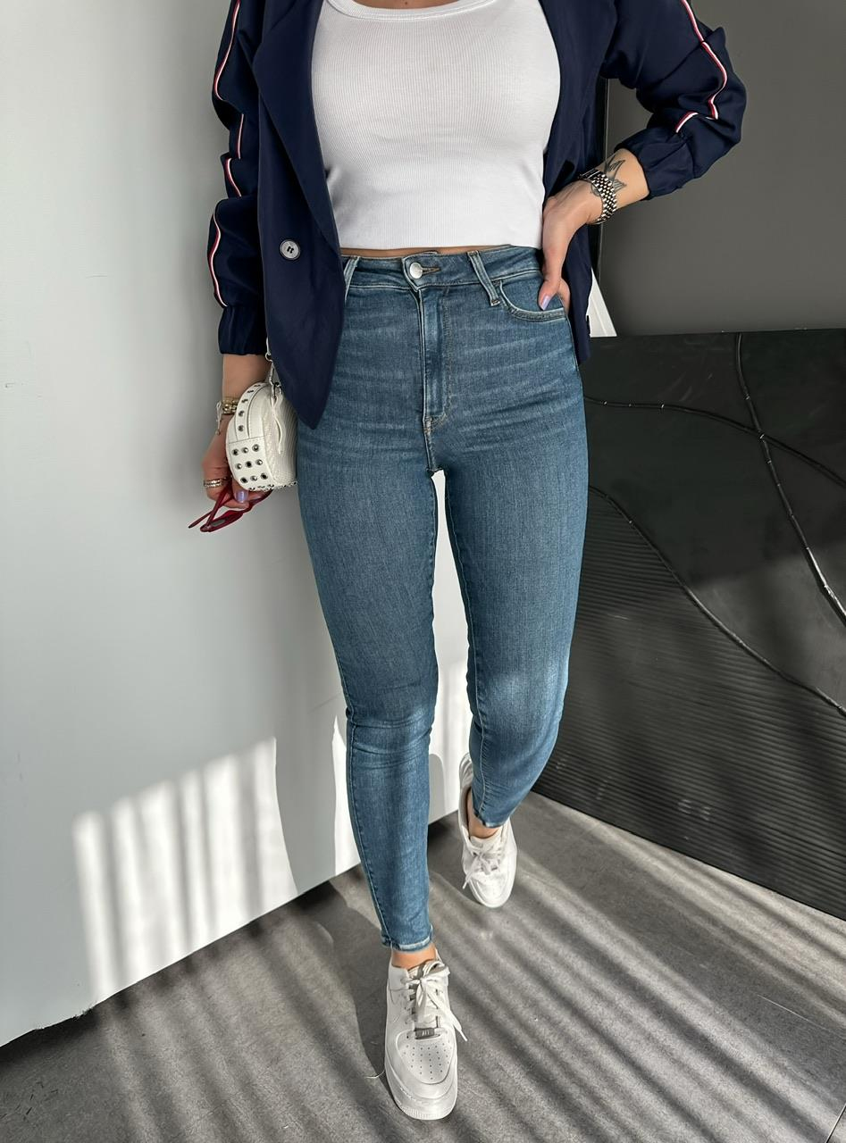 Mavi Taşlanmış Likralı Orijinal Jean