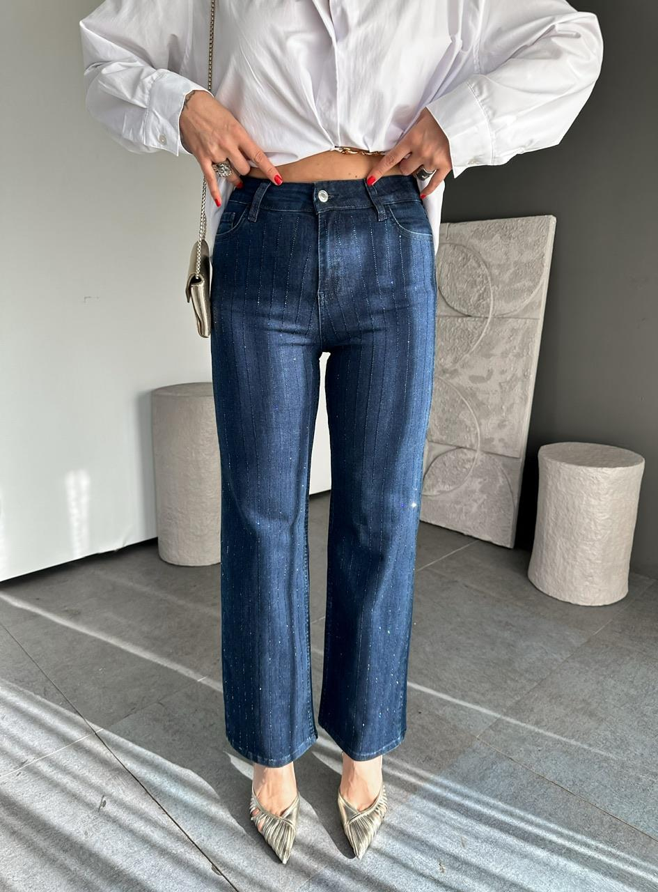 Mavi Taşlı Likralı Jean