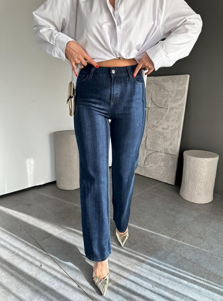 Mavi Taşlı Likralı Jean