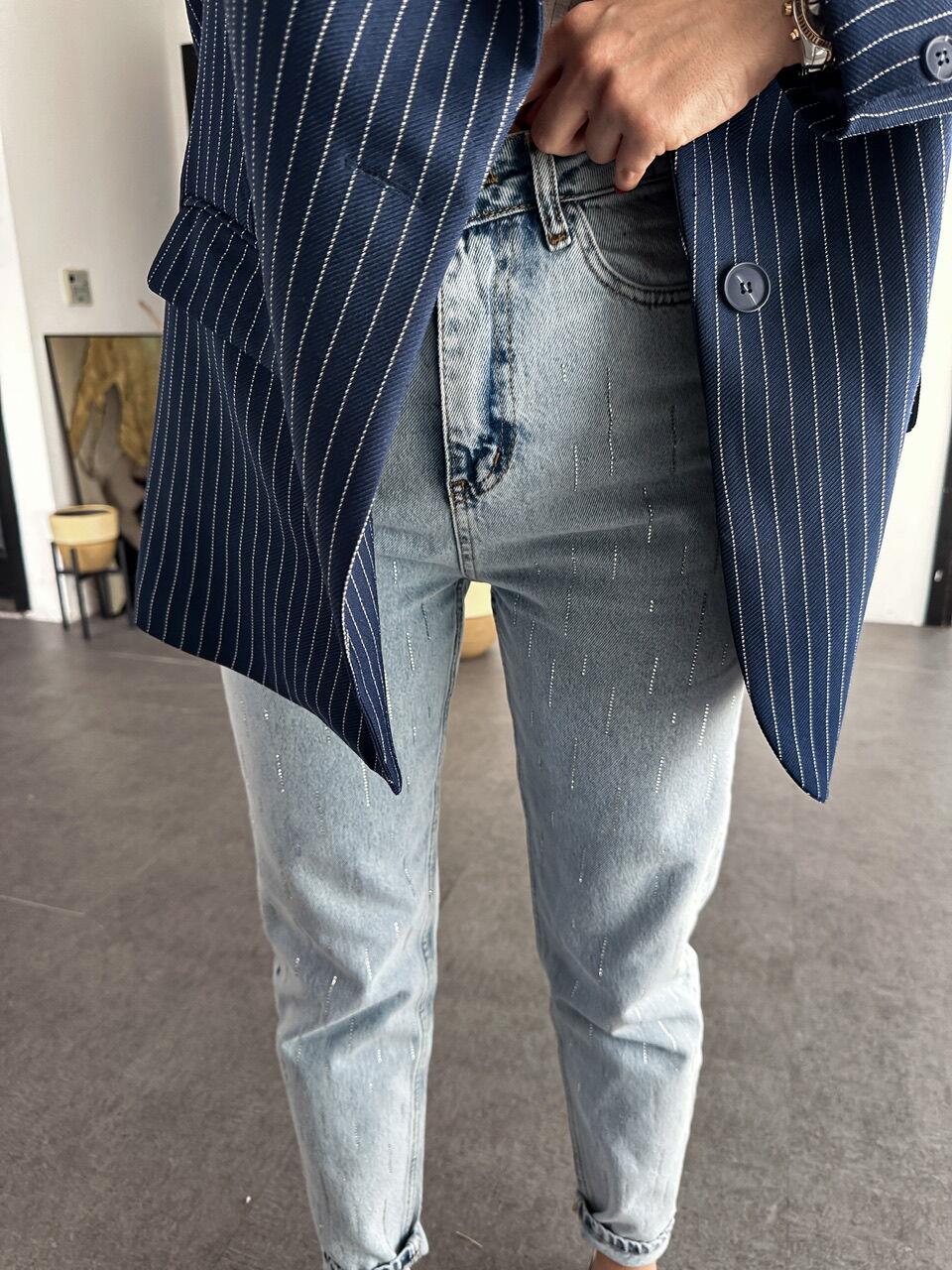 Mavi Taşlı Mom Jean