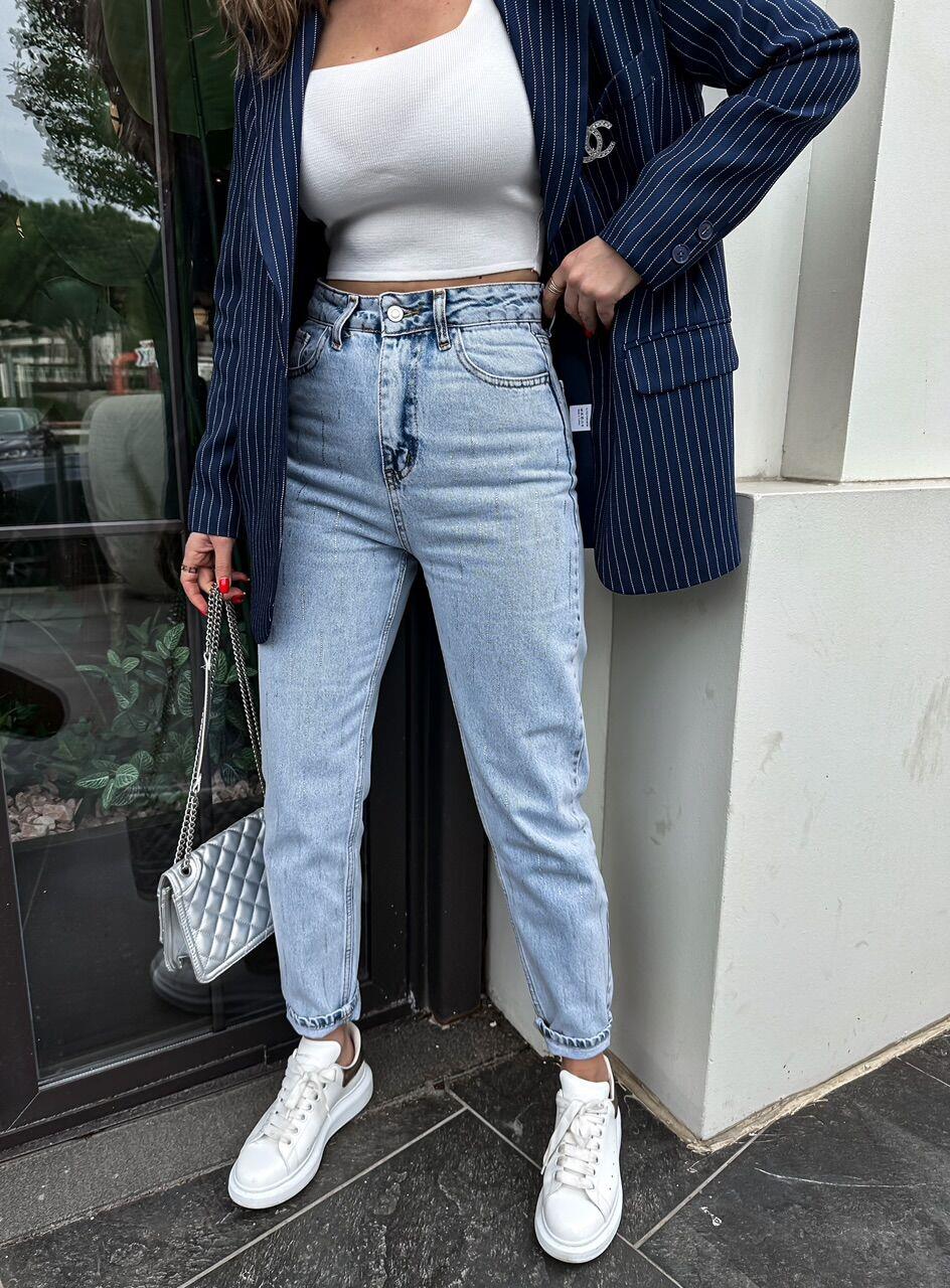 Mavi Taşlı Mom Jean