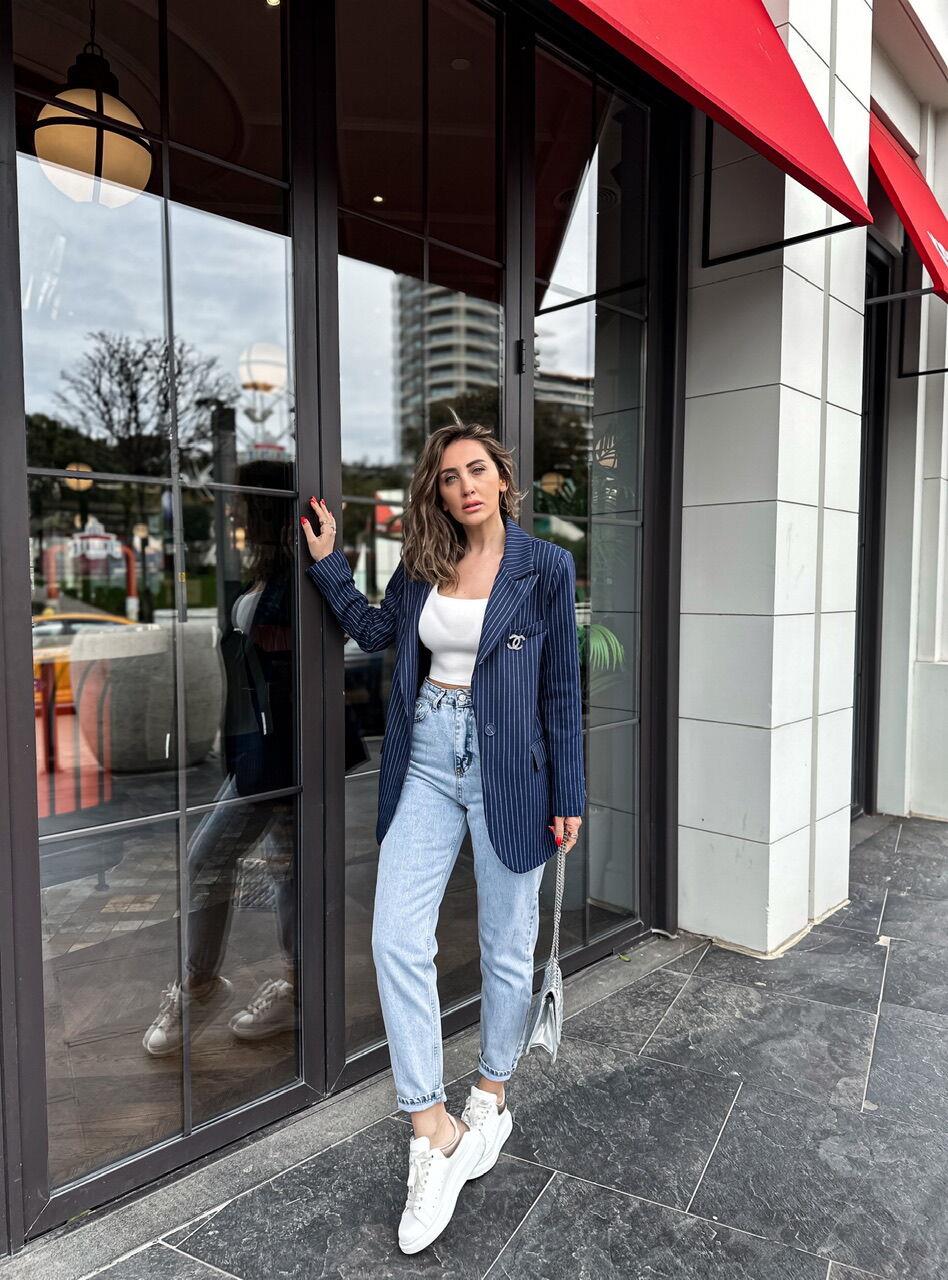 Mavi Taşlı Mom Jean