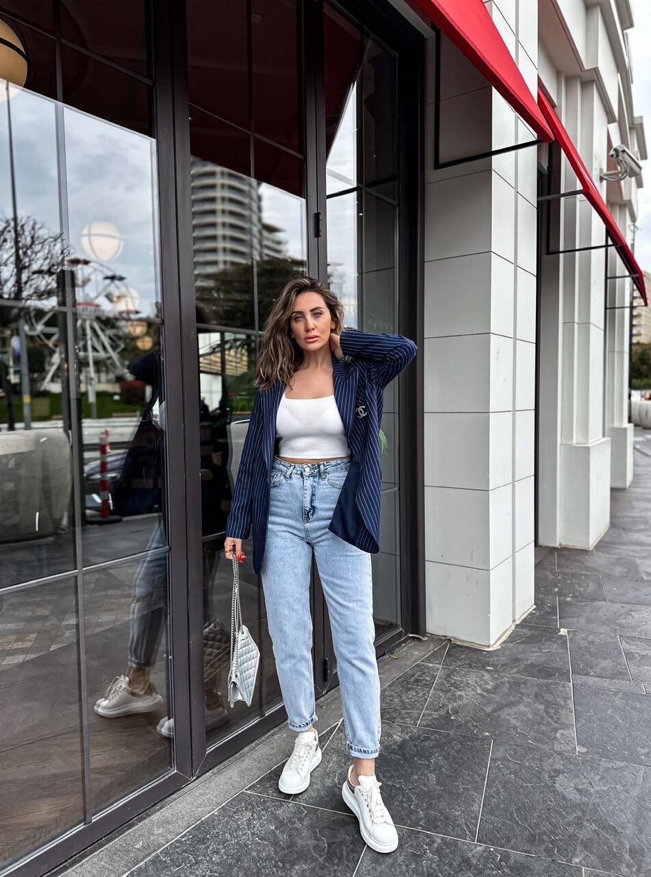 Mavi Taşlı Mom Jean