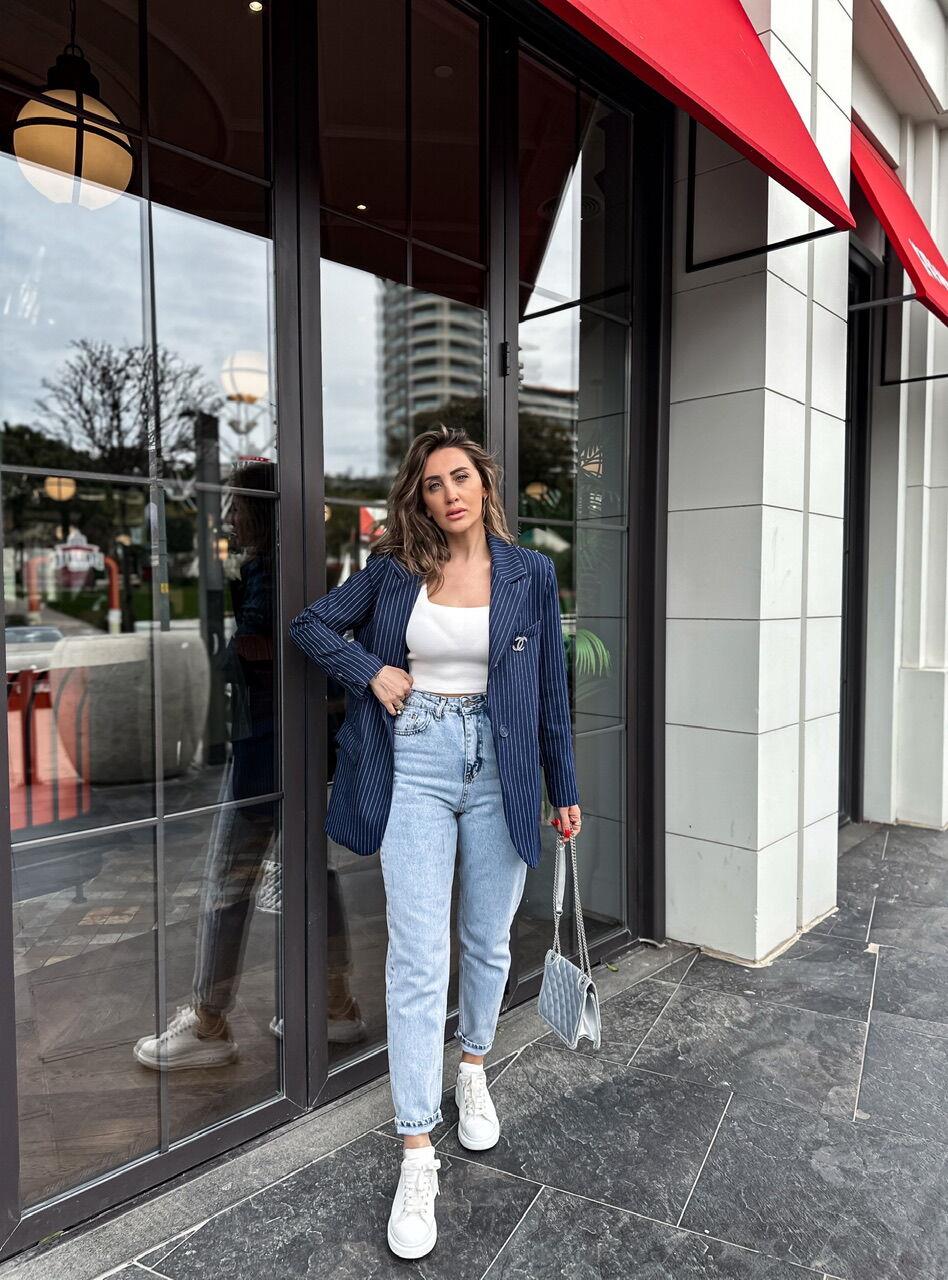 Mavi Taşlı Mom Jean
