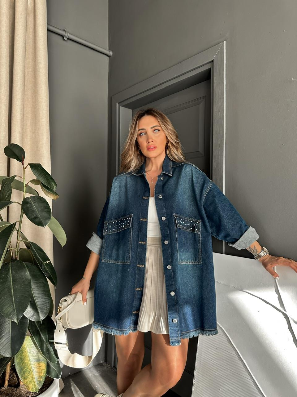 Mavi Taşlı Tunik Kot Ceket