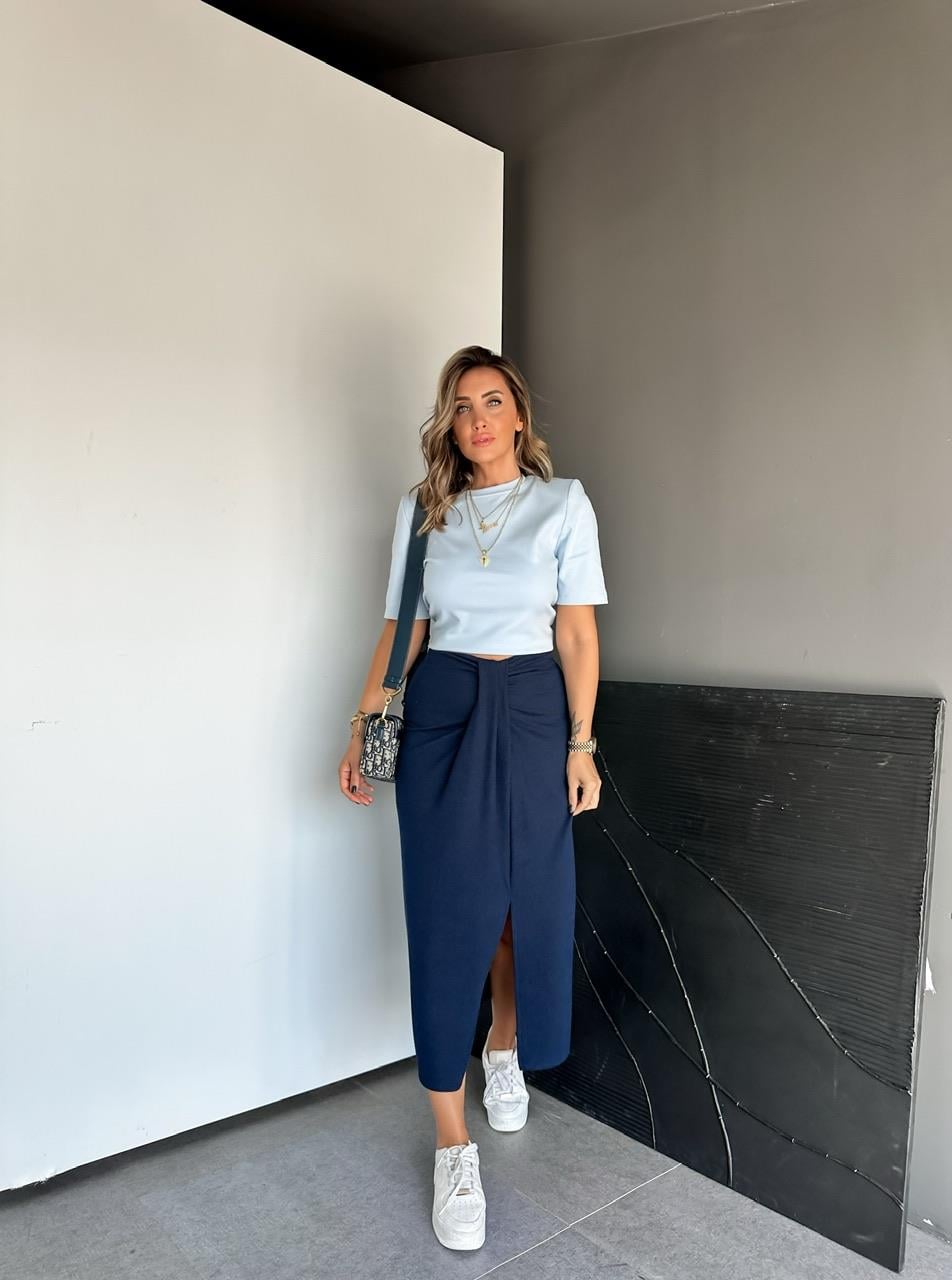 Mavi Vatkalı Cotton Tshirt