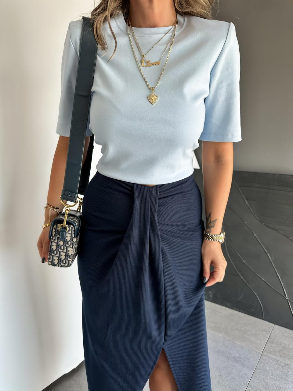 Mavi Vatkalı Cotton Tshirt