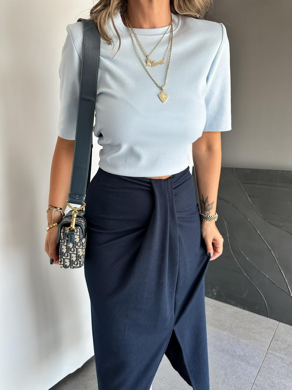 Mavi Vatkalı Cotton Tshirt
